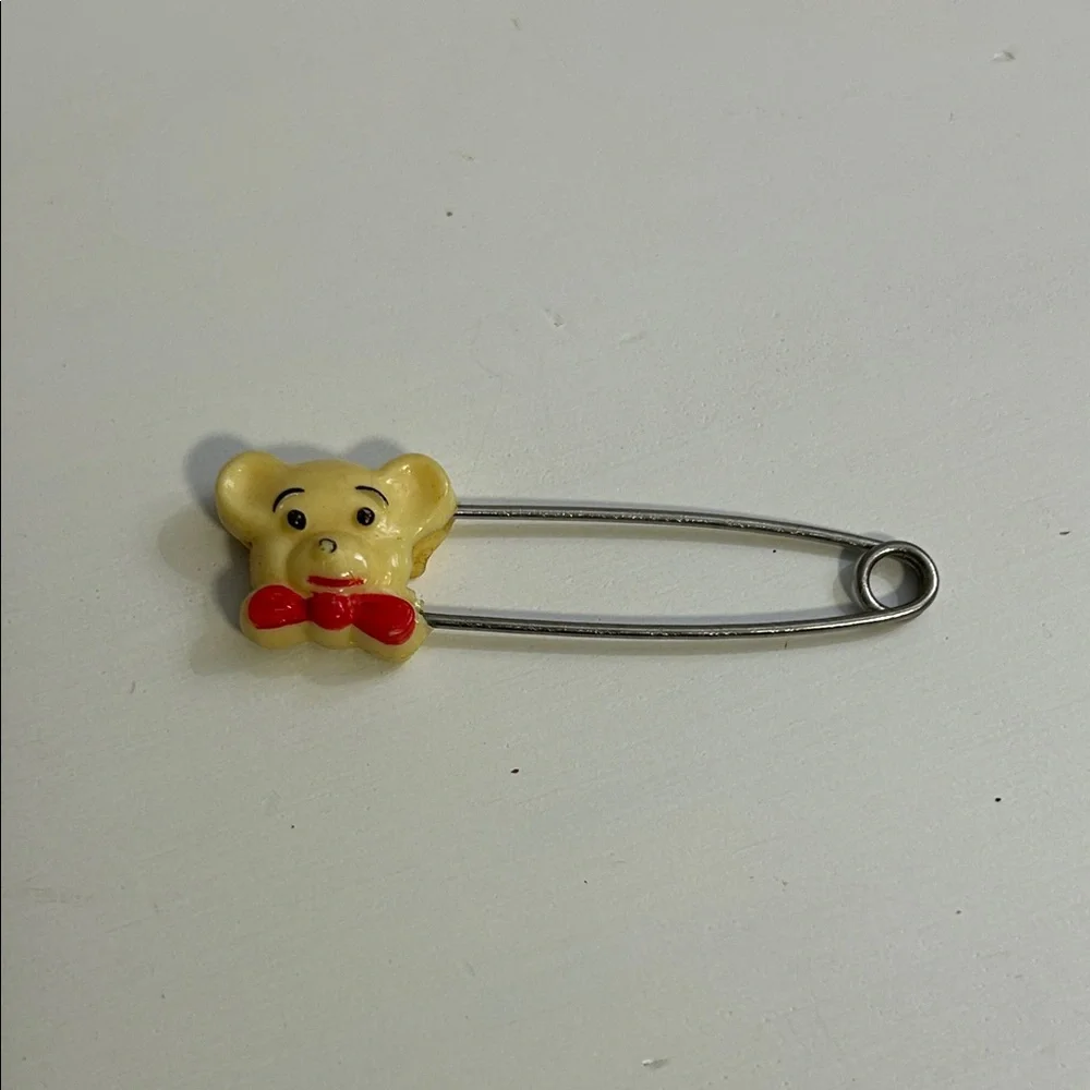 Vintage Gerber Bear Safety Pin with Red Bow Hong Kong